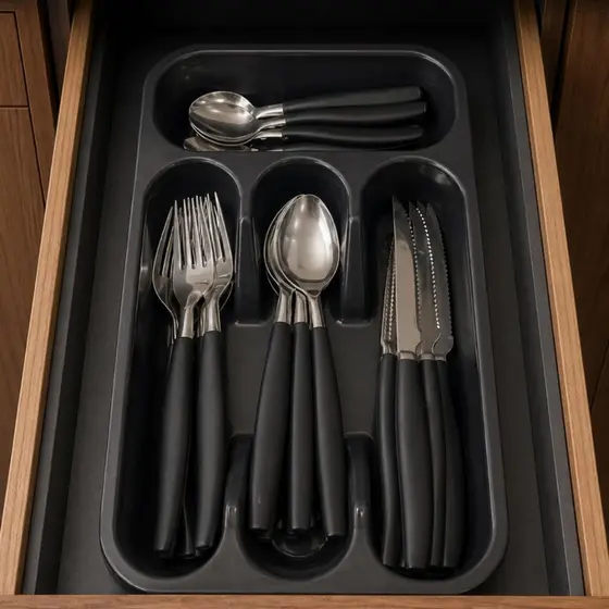 KIT De Talher em Inox de 24 Pçs C/ Gaveteiro