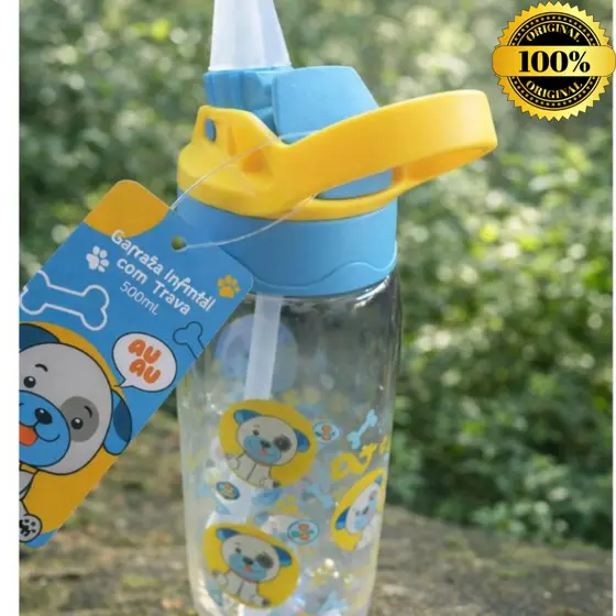 Garrafa Com canudo de infatil Desenho de cachorro fofo Animado 500ml