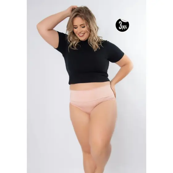 Kit 3 Calcinhas Rubi Plus Size Microfibra Cós Duplo Concept Ling
