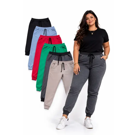 Calça Moleton Feminina pelúciada grosso Plus Size com cos e bolso do P ao 60