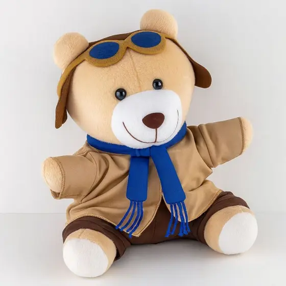 Ursinho de Pelúcia Aviador Azul Marinho Urso Decorativo para Nicho Quarto Bebê Decoração Infantil