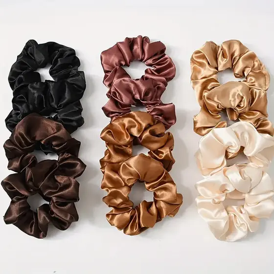 Kit 10 Xuxinha de Cetim Elástico de Cabelo Tons de Marrom / Nude