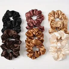 Kit 10 Xuxinha de Cetim Elástico de Cabelo Tons de Marrom / Nude
