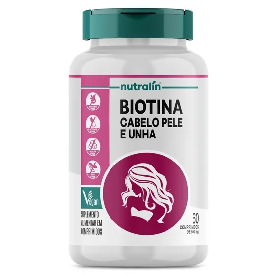 Biotina Vegana 60 Comp Nutralin para Cabelos Pele e Unha