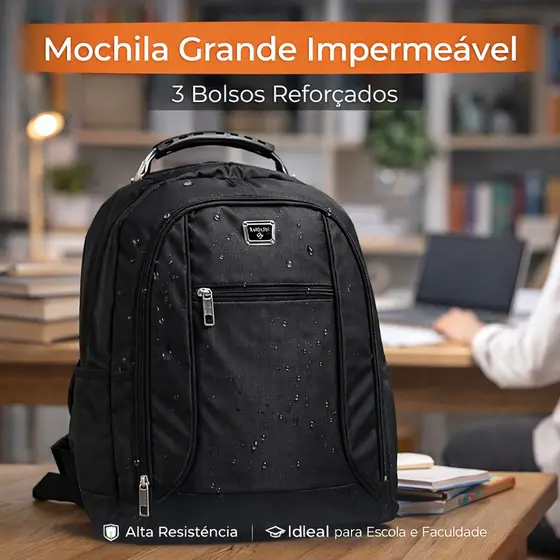 Mochila Grande Impermeável Para Escola Faculdade Alça Reforçada