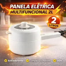 Panela Elétrica Multifuncional 2L Antiaderente Compacta Portátil 110V e 220V Cozinha Vapor Cerâmica