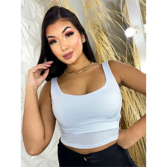 Cropped Feminino Top Bali Alça Larga Suplex Proteção UV50+ Toque Poliamida Fitness Academia P M G GG