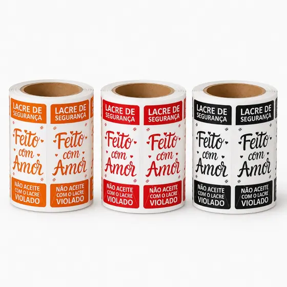 1000 Lacres de Segurança Adesivo Delivery 6x3 cm - Feito com Amor - Ifood, 99 Food, Rappi