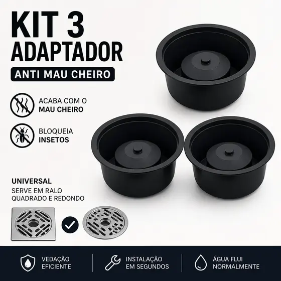 Adaptador Ralo Anti Mau Cheiro 10cm Universal Anti Odor Anti Insetos Porta Grelha Fácil Instalação