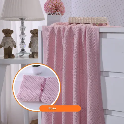 Manta Tricot Bebê Saída Maternidade Colmeia 80x80cm Presente Recém-Nascido Enxoval Rosa