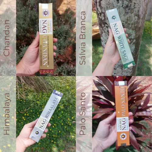 Kit 4 Caixas Incenso Golden Nag Original Índia Aromas Himalaia, Palo Santo, Sândalo, Sálvia Branca
