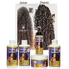 Combo Cachos dos Sonhos 5 em 1 Shampoo Ativador de Cachos Creme para Pentear Máscara Hidratação Sérum – Cachos Definidos