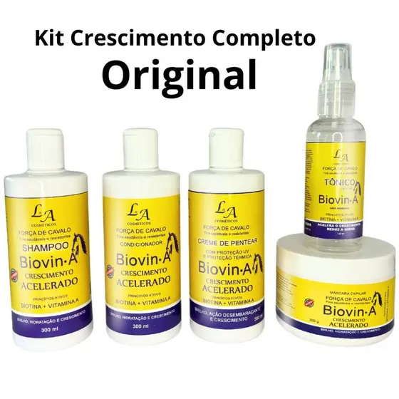 Kit Crescimento Capilar Completo Biovin-A Força de Cavalo + Tônico Crescimento e Creme p/ pentear LA