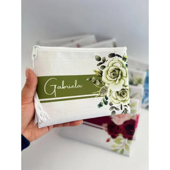 Kit 4 Necessaire Slim Personalizada com Pingente para Casamento, Madrinhas, 15 anos, Logomarca