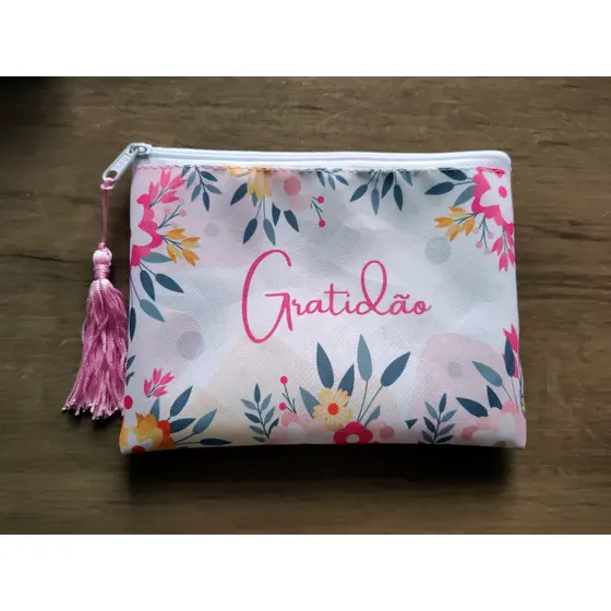 Kit c/10 Necessaire Bolsinha SLIM GRATIDÃO c/pingente lembrancinha mimo