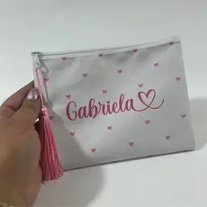Kit 10 Necessaire Bolsinha Coração Personalizada Com Nome, Presente, Lembrancinha, Casamento