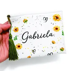 Kit 5 Necessaire Personalizada Floral Minimalista com Nome, casamento, 15 anos, Formatura, Madrinha