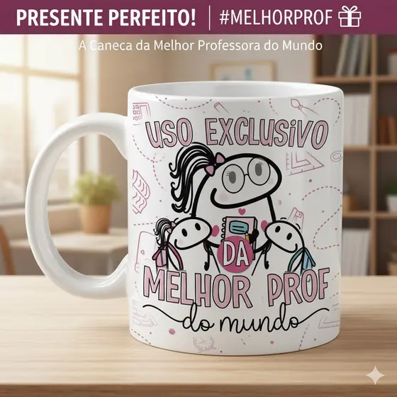 Caneca Uso Exclusivo da Melhor Professora de Porcelana Flork Personalizada para Atacado Revender Presente Lembrancinha