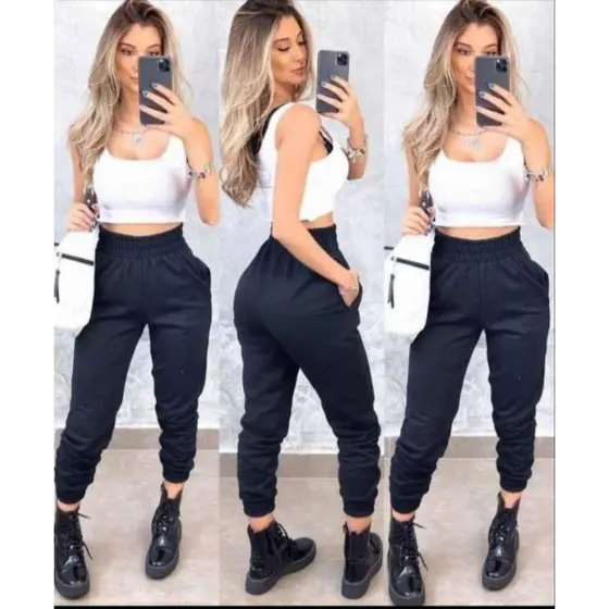 Calça feminino Jogger de Moletom Flanelado Grossa Feminina Moda Blogueirinha 2024