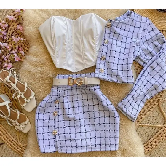 Conjunto 2 Peças  Pead Poule Blazer + Saia Premium