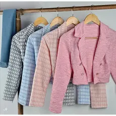 Blazer Feminino Tweed - Jaqueta/Casaco Estilo Curto Tweed Moda Coreana 2024