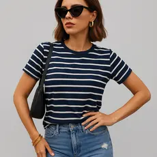 Camiseta Blusa T-shirt Listrada em Viscolycra - T-shirt Estampa Listrada