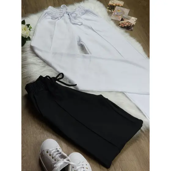 Calça Feminina Pantalona de Moletom Felpado Wide Leg Moletom Cintura Alta Estilosa