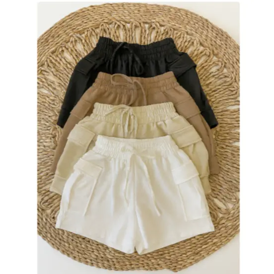 Short Cargo Feminino bolso lateral moletinho verão tendência Moletom sem felpa, moda mulher