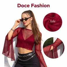 Cropped Tule Manga Longa