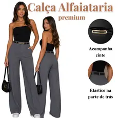 Calça Social Feminina Modelo Pantalona Alfaiataria + Cinto Moda Elegante