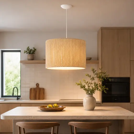 Luminária Lustre Paris Pendente Sisal Natural Cúpula Cilíndrica 20x30cm Decorativo Sala Cozinha Quarto