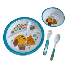 kit refeição infantil pratinho com divisoria com garfo e colher para criança bebê menino e menina