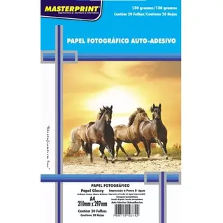 Papel Fotográfico Adesivo 130g A4 Glossy À Prova D'água 20 Folhas Masterprint