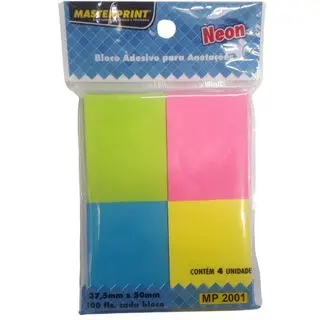 Bloco Adesivo para Anotações 400 Folhas 4 cores Neon Masterprint