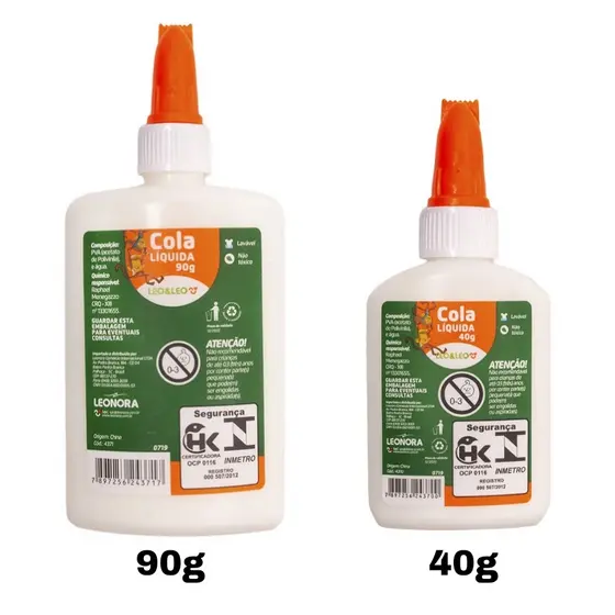 Cola Escolar Líquida Branca 40g e 90g com espátula Leo&Leo
