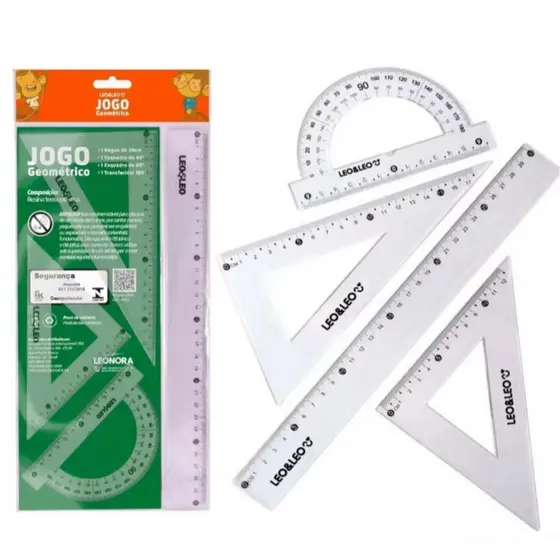 Kit Jogo Regua Geometrico 1.Grau/4 Peças Escolar Estudo Leo&Leo