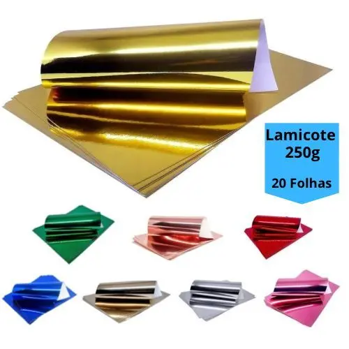 Papel Laminado Lamicote A4 250g 20 Folhas Vermelho Prata Dourado Artesanato Escolar Masterprint
