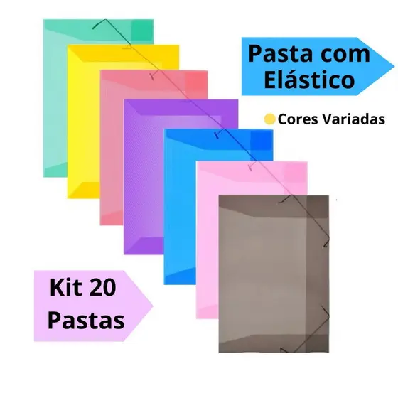 Kit até 20 Pastas com Elástico Aba Grande A4 Ofício 335x235mm Fino ACP