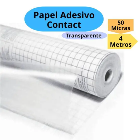 Papel Adesivo Contact Transparente 50 Micras 45cm x 4 Metros Cristal Papel Contact