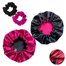 Touca de Cetim Dupla Face + Scrunchie Regulável, Antifrizz e Confortável para Dormir