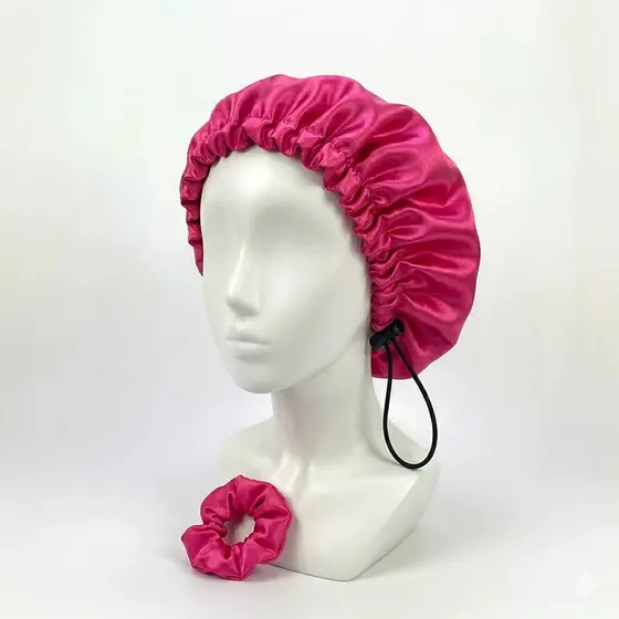 Touca de Cetim Antifrizz Regulável Dupla Face + Scrunchie | Proteção Noturna Para Cabelos