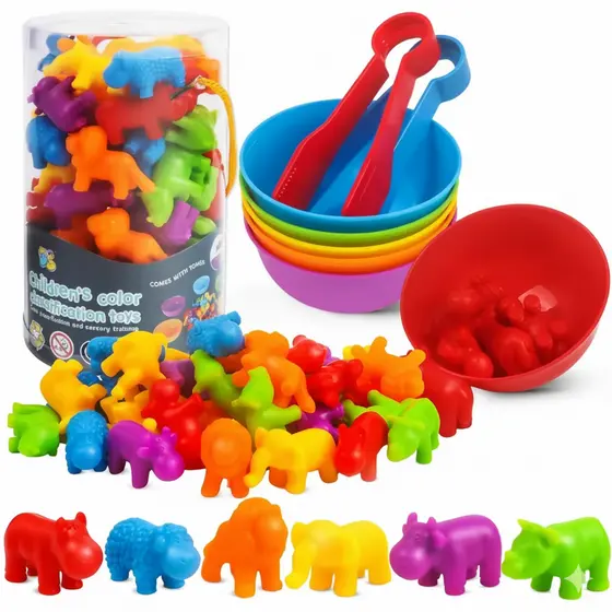 Brinquedo Matemático Educativo Montessori Pinça Coordenação Motora Animais Silicone Seleção Cores