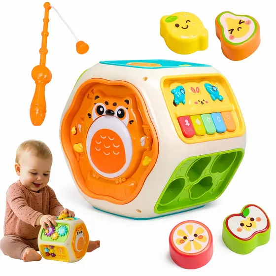Brinquedo Cubo Multifuncional Musical Classificador Educacional de Atividades 8 Em 1 Kids