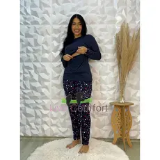 Kit 3 Pijama Amamentação Estampado Manga Comprida Moda Noite Abertura Frente Pratico Inverno Colorido