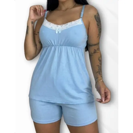 Short Doll Confortável Baby Doll Renda Lacinho Elegante Alcinha Regulagem Microfibra Moda Noite
