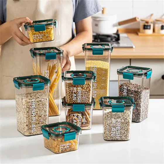 Kit Potes Herméticos Quadrado Empilháveis Organizador para Mantimentos Cozinha Antivazamento Bpa Free Silicone