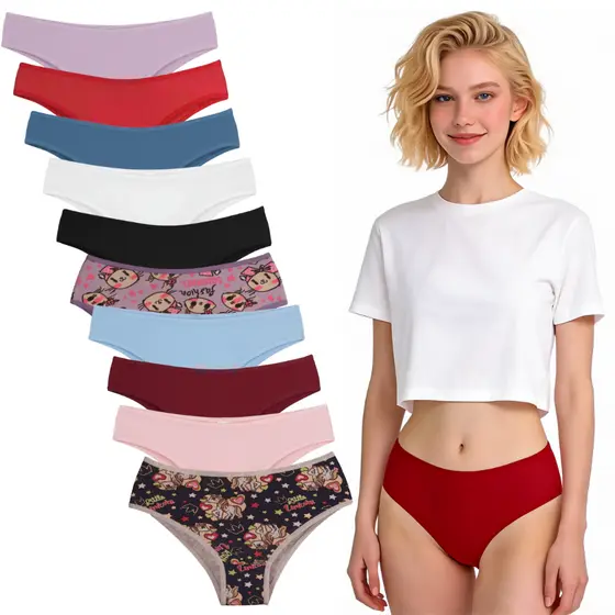 Kit Calcinha Juvenil Em Algodão Variadas Lisa E Estampada Menina Moça Coton