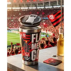 Copo Térmico com Tampa 473ml Gravação a Laser Personalizado Flamengo - HM1