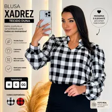 Blusa Feminina Xadrez Tecido Duna Manga Longa Vermelha Preta Gola Camisa M G GG Envio Imediato