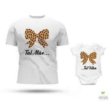 Kit Tal Mãe Tal Filha Body e Camiseta Laço Estampa Oncinha